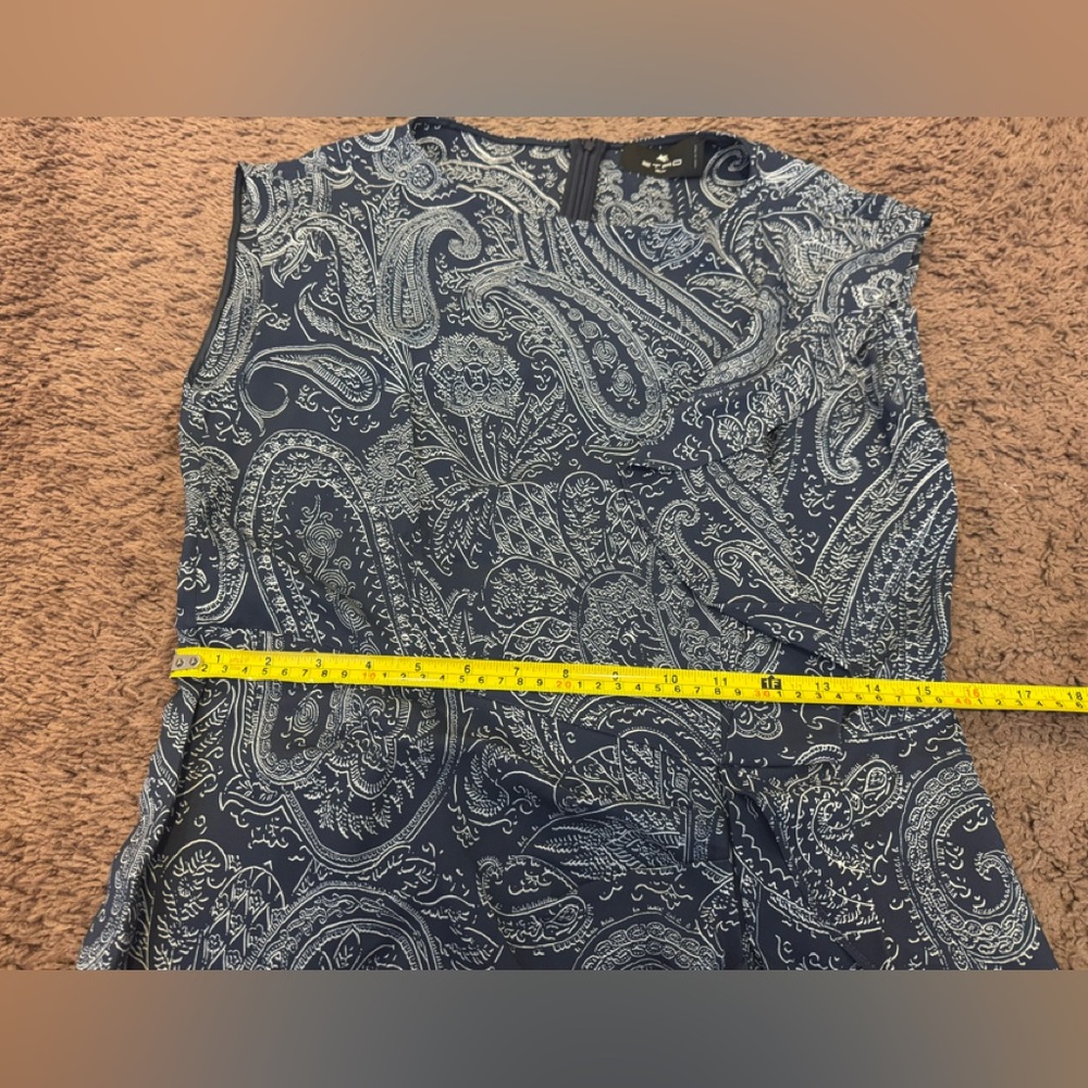 Etro Blue Monochrome Paisley Printed Ruffle Midi Dress Size 46 10 $1950 - Picture 12 of 13